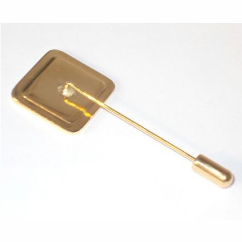 Stick Pin Blank 16mm Square Gold and clear dome